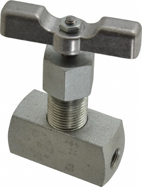 Value Collection Needle Valve: Angled, 1/2" Pipe, NPT End, Alloy Body - 67550019