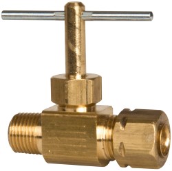 Parker Needle Valve: Straight, 1/4 x 1/8" Pipe, Compression to Male Pipe End, Brass Body - NV106CA-4-2
