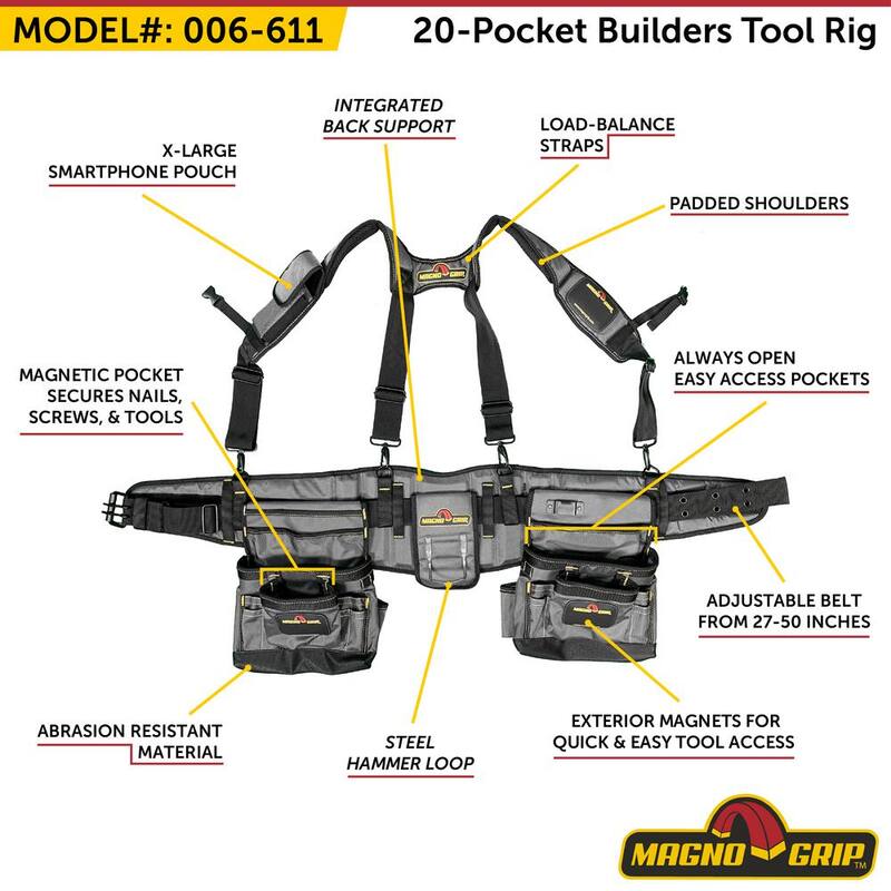 MagnoGrip 20-Pocket Builders Tool Rig with Integrated Back Support - 006-611