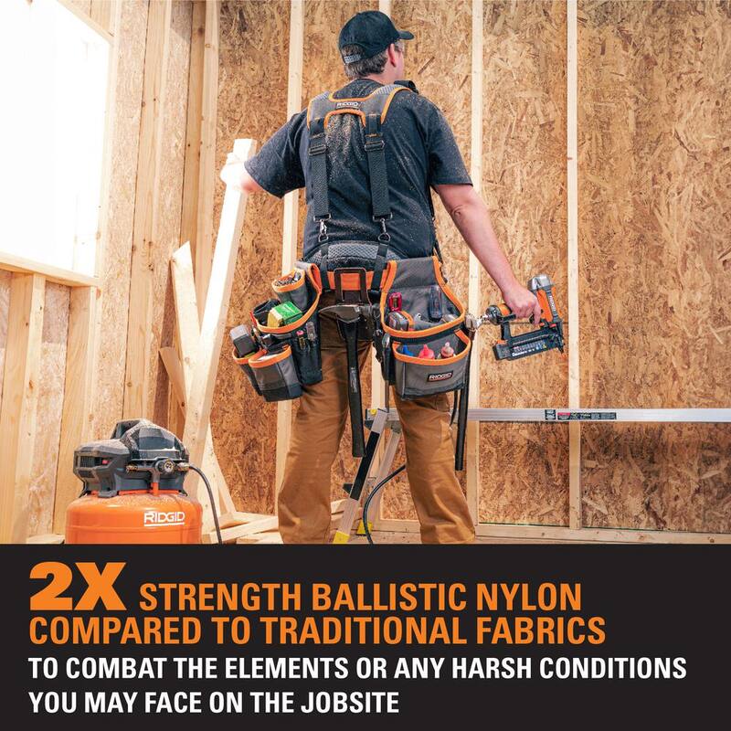 RIDGID 29 in. 23 Pocket Professional Grade 2-Bag Suspension Rig Work Tool Belt with Suspenders - RD57100-TH