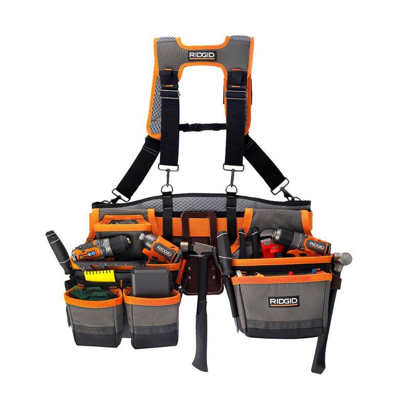 RIDGID 29 in. 23 Pocket Professional Grade 2-Bag Suspension Rig Work Tool Belt with Suspenders - RD57100-TH