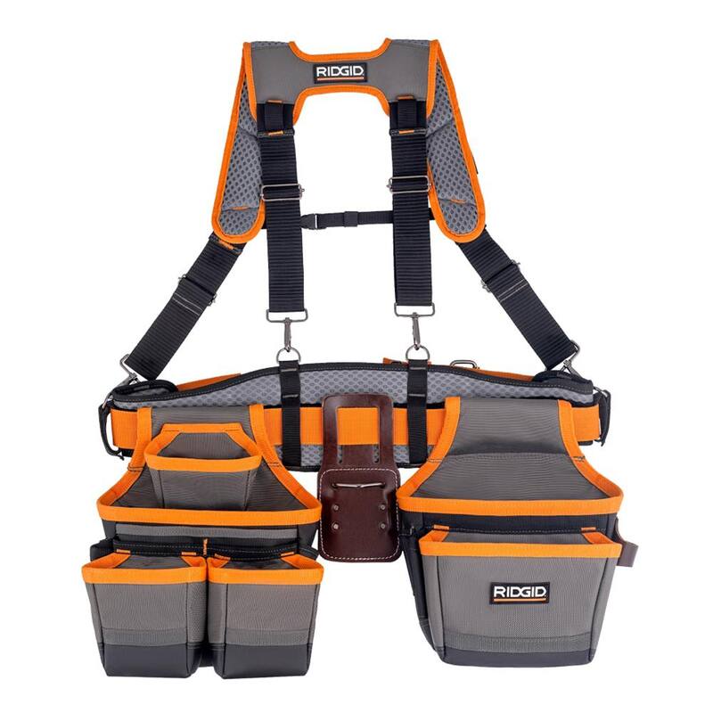 RIDGID 29 in. 23 Pocket Professional Grade 2-Bag Suspension Rig Work Tool Belt with Suspenders - RD57100-TH