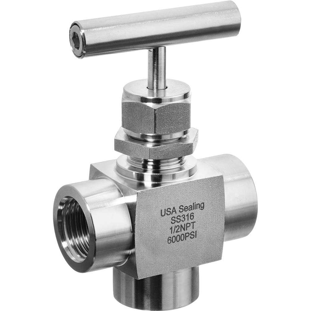 USA Industrials Needle Valve: 1/4" Pipe, Polytetrafluoroethylene Seal - ZUSA-VLV-90