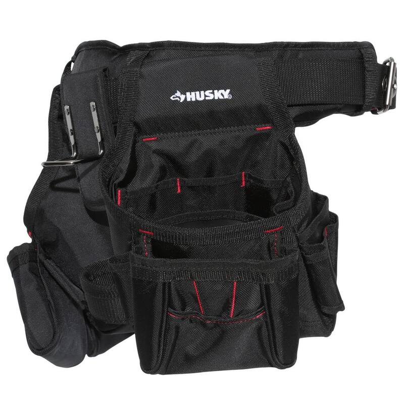 Husky 2-Bag 10-Pocket Contractor's Work Tool Belt Tool Storage in Black - HD858759-TH