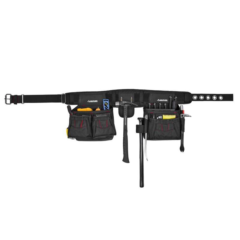 Husky 2-Bag 10-Pocket Contractor's Work Tool Belt Tool Storage in Black - HD858759-TH