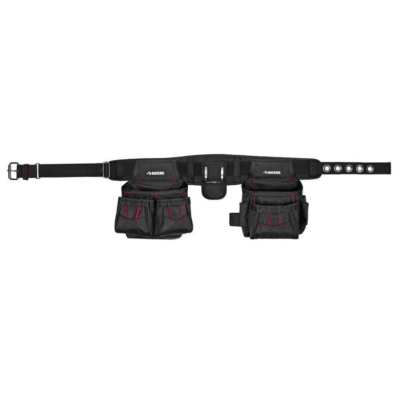 Husky 2-Bag 10-Pocket Contractor's Work Tool Belt Tool Storage in Black - HD858759-TH