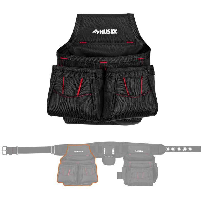 Husky 2-Bag 10-Pocket Contractor's Work Tool Belt Tool Storage in Black - HD858759-TH
