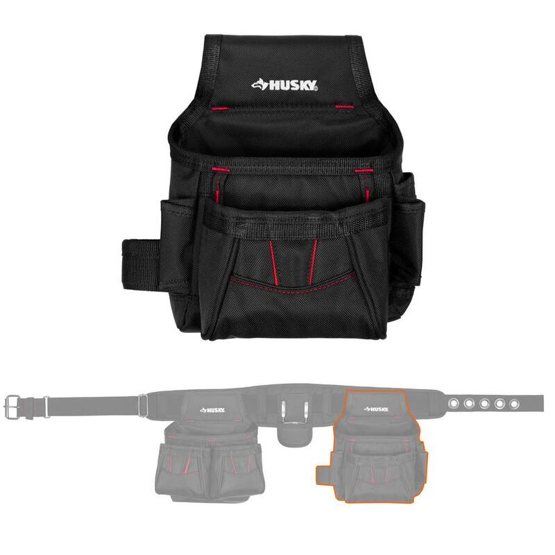 Husky 2-Bag 10-Pocket Contractor's Work Tool Belt Tool Storage in Black - HD858759-TH