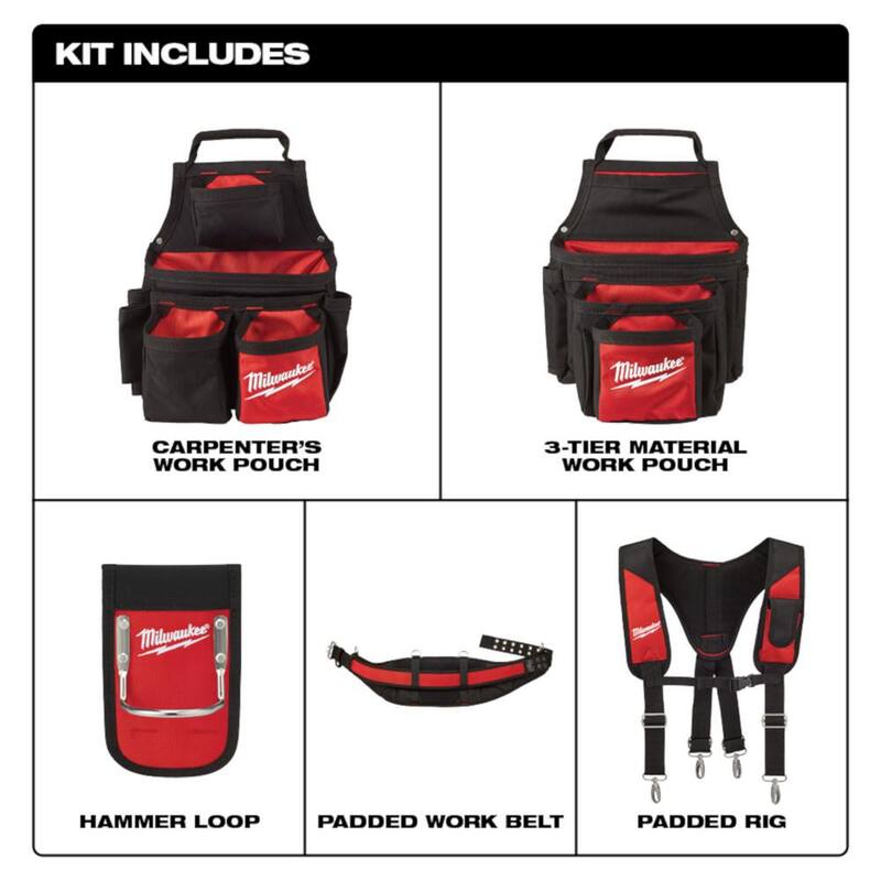 Milwaukee General Contractor Work Belt with Suspension Rig & 15-Pocket Electricians Work Pouch/Holster with Quick Adjust Belt - 48-22-8120-48-22-8112