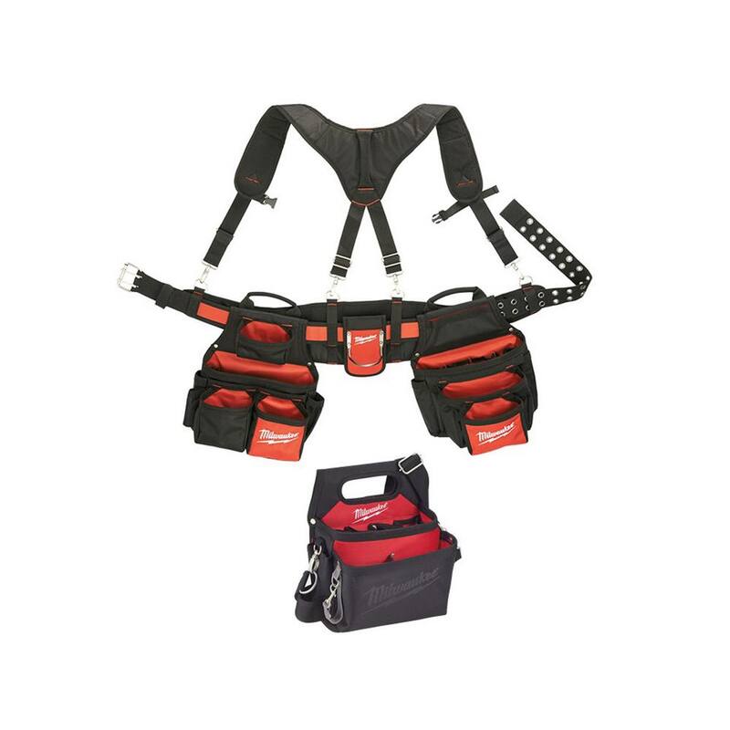Milwaukee General Contractor Work Belt with Suspension Rig & 15-Pocket Electricians Work Pouch/Holster with Quick Adjust Belt - 48-22-8120-48-22-8112