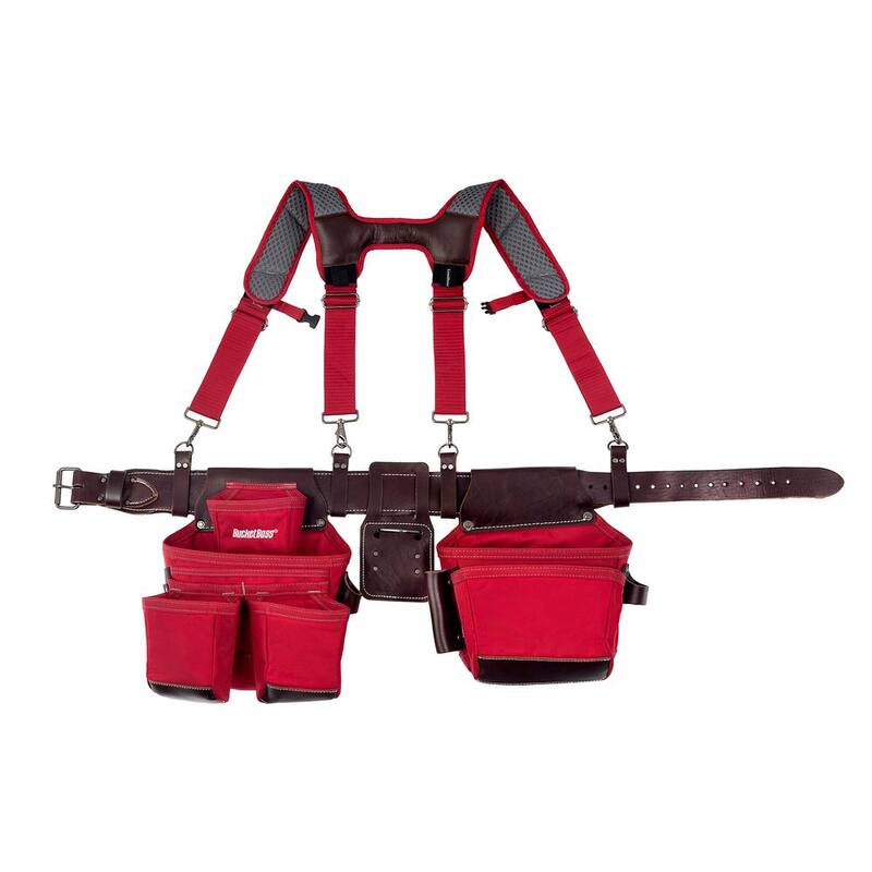 BUCKET BOSS 2-Bag Hybrid Suspension Rig Work Tool Belt with Suspenders in Red - 55505-RD