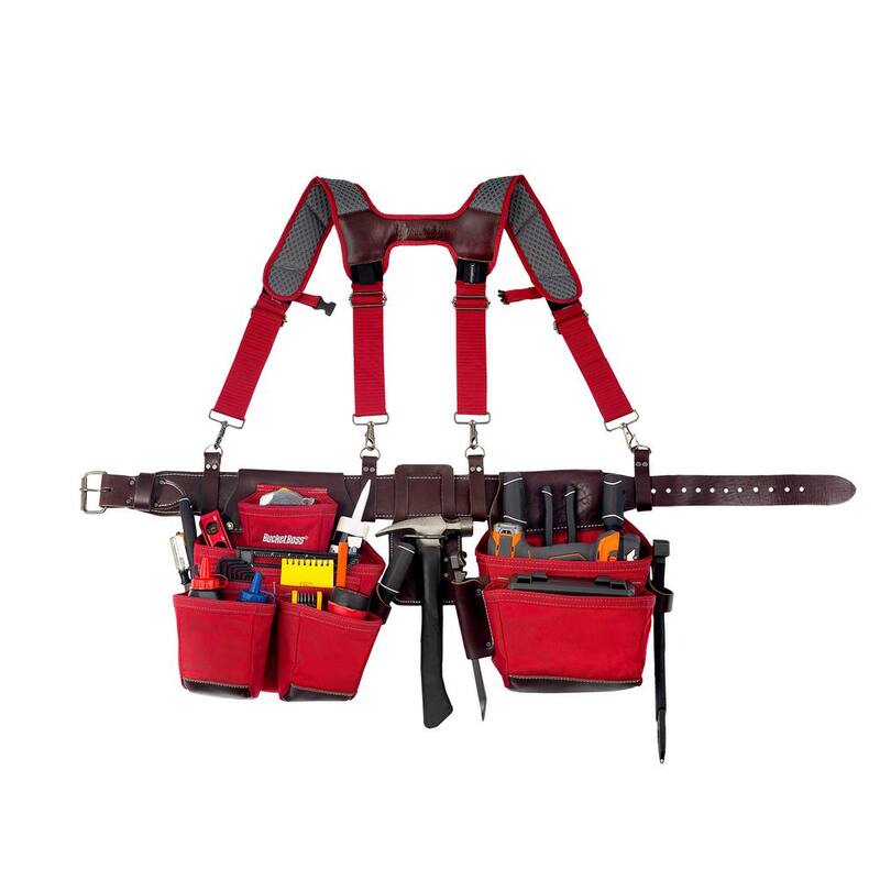 BUCKET BOSS 2-Bag Hybrid Suspension Rig Work Tool Belt with Suspenders in Red - 55505-RD