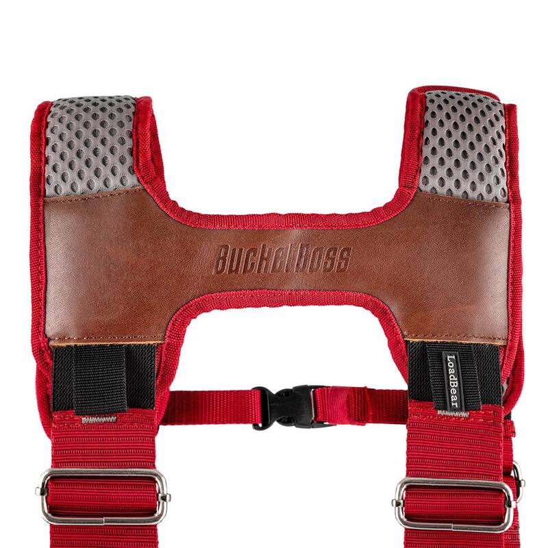 BUCKET BOSS 2-Bag Hybrid Suspension Rig Work Tool Belt with Suspenders in Red - 55505-RD