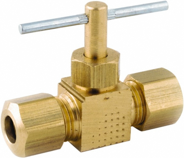 Brennan Needle Valve: Straight, 1/4" Pipe, NPT End, Brass Body, Polytetrafluoroethylene Seal - NVN-2009-B