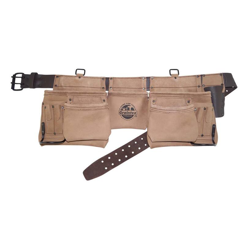 Graintex 54 in. 12-Pocket Beige Leather Large Top Grain Tool Apron w/2 in. Leather Belt - DT2205