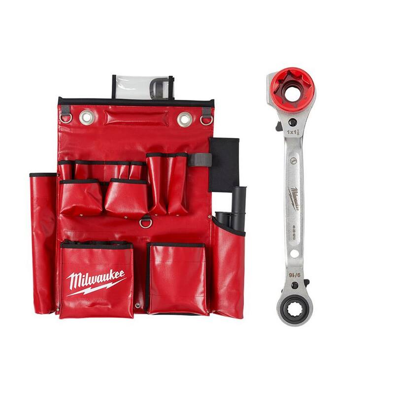 Milwaukee Lineman's Compact Aerial Tool Apron with Lineman's 5-In-1 Ratcheting Wrench with Smooth Strike Face (2-Piece) - 48-22-8291-48-22-9216