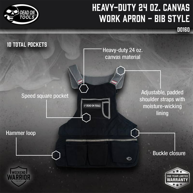 DEAD ON TOOLS Heavy-duty 24 oz. Canvas Tool Work Apron-Bib Style - DO160