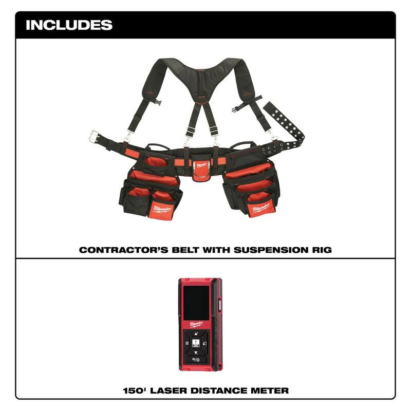 Milwaukee Contractors Work Belt with Rig with 150 ft. Laser Distance Meter - 48-22-8120-48-22-9802