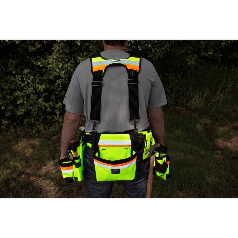 BUCKET BOSS Hi-Visibility 3-Bag Framer's Tool Belt with Suspenders Suspension Rig with 29-Pockets - 55185-HVOY