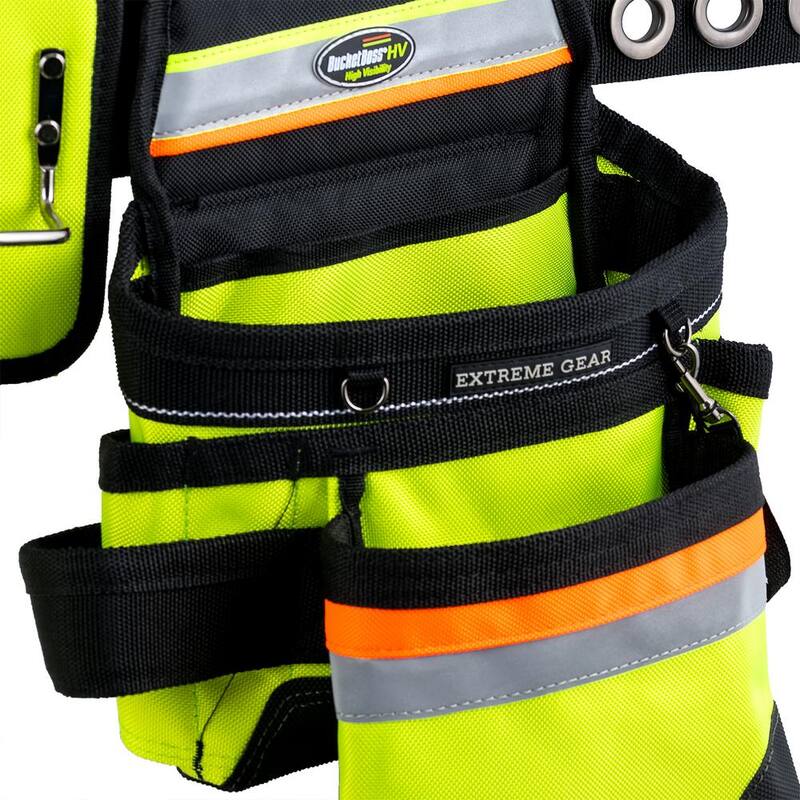 BUCKET BOSS Hi-Visibility 3-Bag Framer's Tool Belt with Suspenders Suspension Rig with 29-Pockets - 55185-HVOY