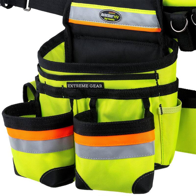BUCKET BOSS Hi-Visibility 3-Bag Framer's Tool Belt with Suspenders Suspension Rig with 29-Pockets - 55185-HVOY