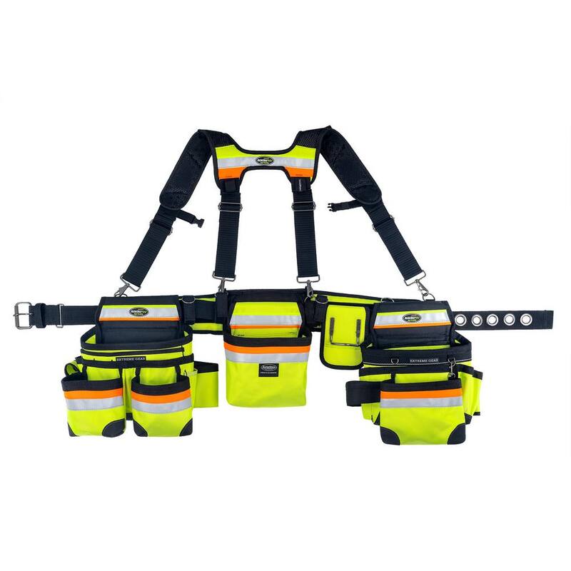 BUCKET BOSS Hi-Visibility 3-Bag Framer's Tool Belt with Suspenders Suspension Rig with 29-Pockets - 55185-HVOY