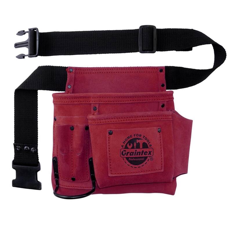 Graintex 5-Pocket Nail and Tool Pouch with Burgundy Suede Leather Belt - SS2268