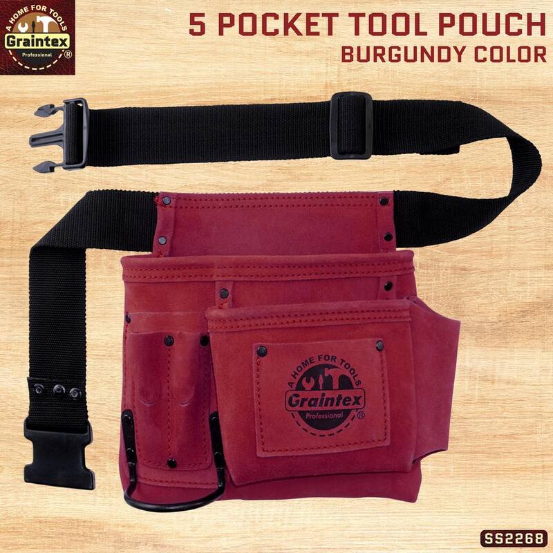 Graintex 5-Pocket Nail and Tool Pouch with Burgundy Suede Leather Belt - SS2268