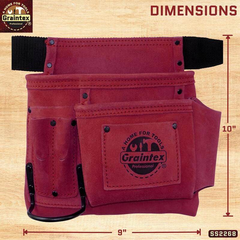 Graintex 5-Pocket Nail and Tool Pouch with Burgundy Suede Leather Belt - SS2268