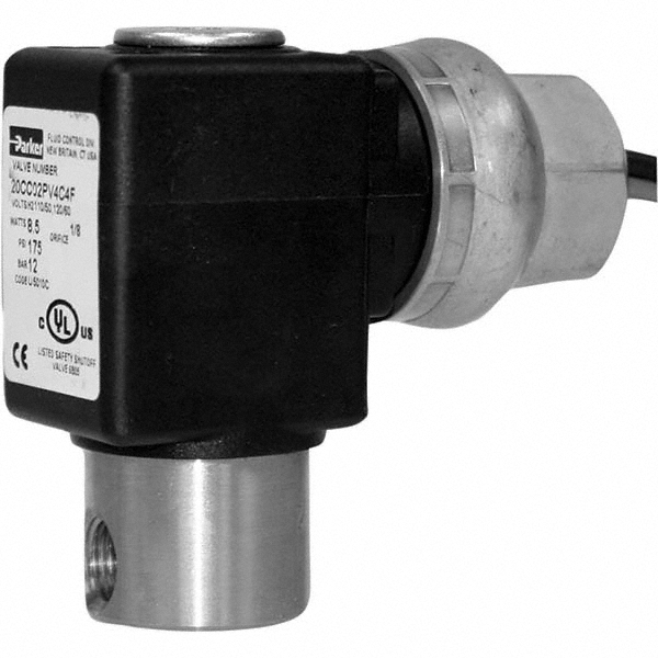 Parker Solenoid Valve: 1/8" Port, NPT - 20CC02LV4C4B