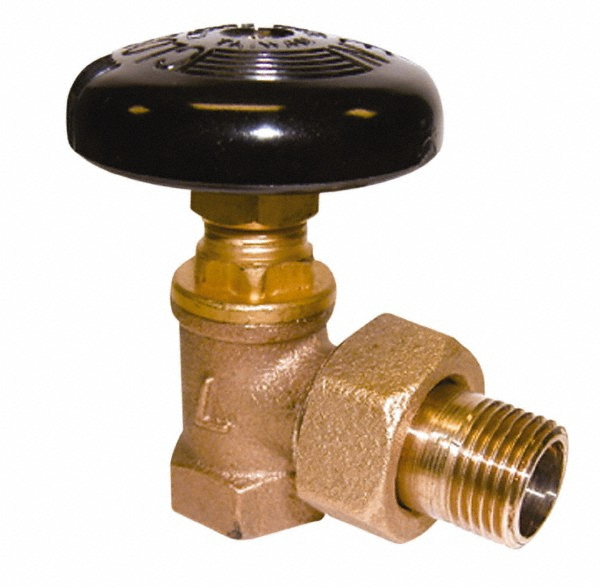 Legend Valve 3/4" Pipe, 60 psi WOG Rating, FNPT x Male Union End Connections, Handwheel Hot Water Angle Radiator Valve - 110-114
