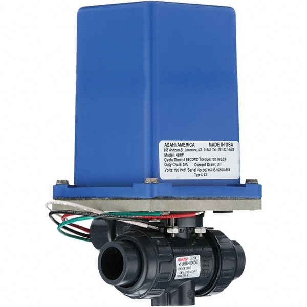 Asahi Motorized Automatic Ball Valve: 1-1/2" Pipe, Chlorinated polyvinyl chloride - 2927015