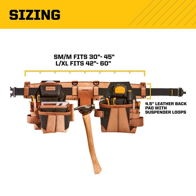 FIRM GRIP Build-A-Rig Hybrid Leather/Nylon Carpenter Tool Rig - Size Large/Extra Large - FG-50889-GHS