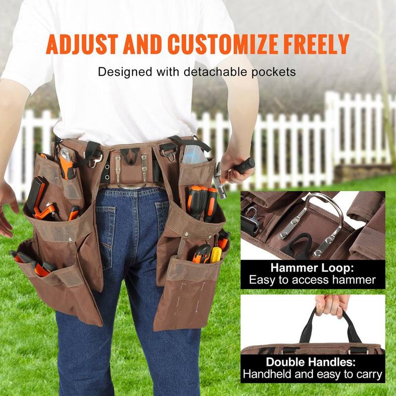 SKYSHALO 19 Pockets ool Belt, Adjusts from 32 in. to 54 in. Polyester Heavy Duty Tool Pouch Bag, Detachable Tool Bag - SJSGJYDSZSDL2845WV0-0708