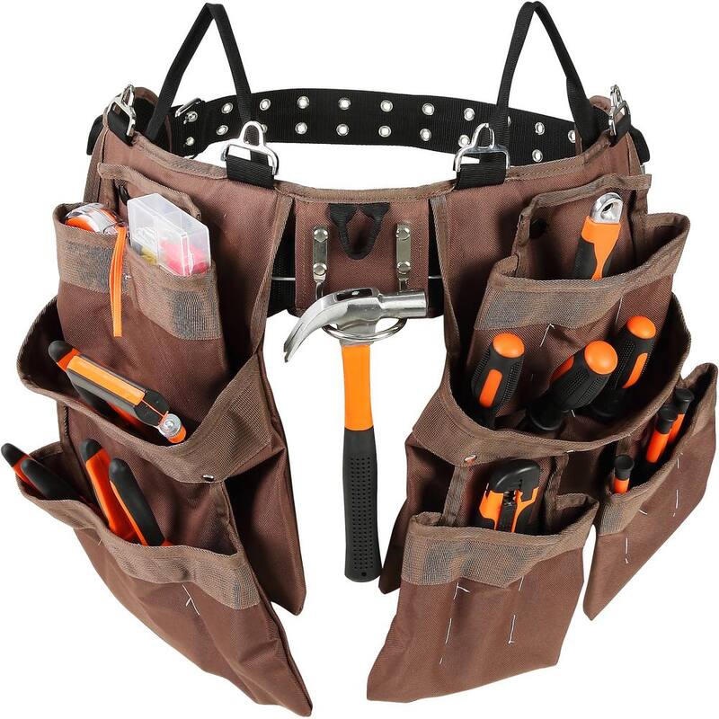 SKYSHALO 19 Pockets ool Belt, Adjusts from 32 in. to 54 in. Polyester Heavy Duty Tool Pouch Bag, Detachable Tool Bag - SJSGJYDSZSDL2845WV0-0708