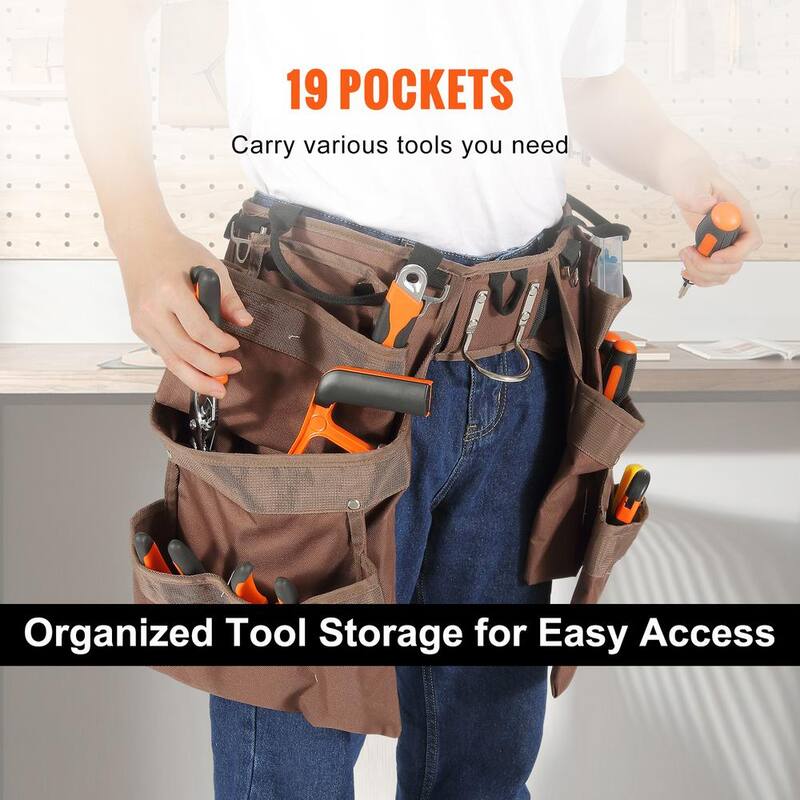 SKYSHALO 19 Pockets ool Belt, Adjusts from 32 in. to 54 in. Polyester Heavy Duty Tool Pouch Bag, Detachable Tool Bag - SJSGJYDSZSDL2845WV0-0708
