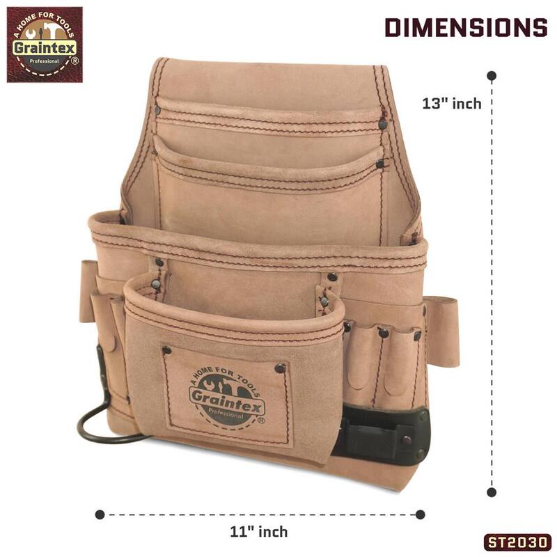 Graintex 10-Pocket Top Grain Leather Nail and Tool Pouch - ST2030