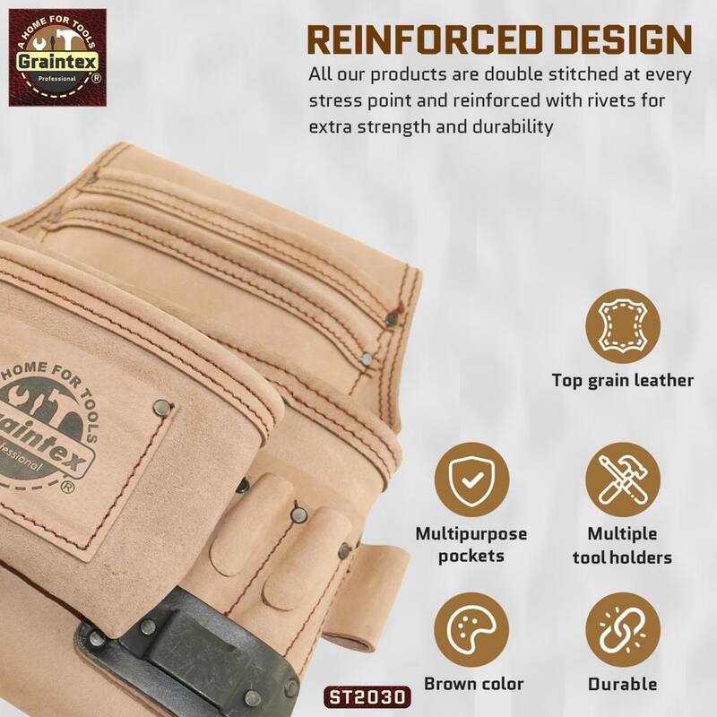 Graintex 10-Pocket Top Grain Leather Nail and Tool Pouch - ST2030