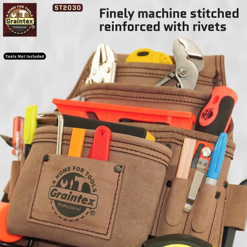 Graintex 10-Pocket Top Grain Leather Nail and Tool Pouch - ST2030
