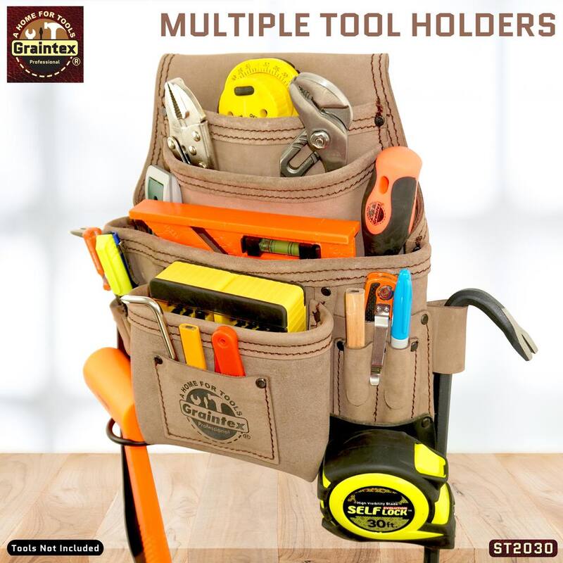 Graintex 10-Pocket Top Grain Leather Nail and Tool Pouch - ST2030