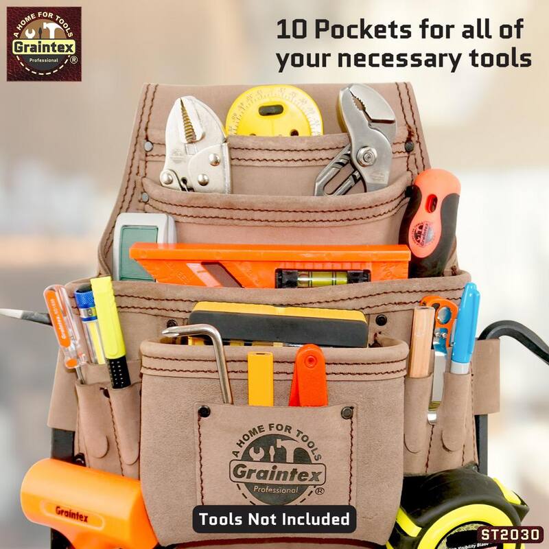 Graintex 10-Pocket Top Grain Leather Nail and Tool Pouch - ST2030