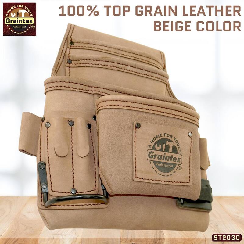 Graintex 10-Pocket Top Grain Leather Nail and Tool Pouch - ST2030