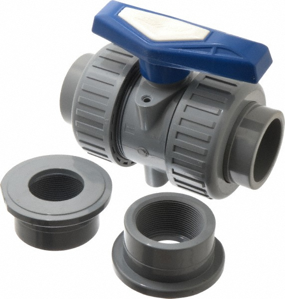 Plast-O-Matic True Union Manual Ball Valve: 1-1/2" Pipe, Full Port - TMBV150EPT-CP