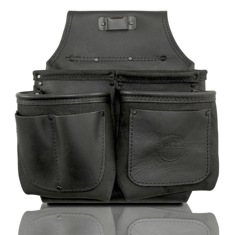 Graintex 6-Pocket Ambassador Series Black Top Grain Leather Nail and Tool Pouch - AS2517