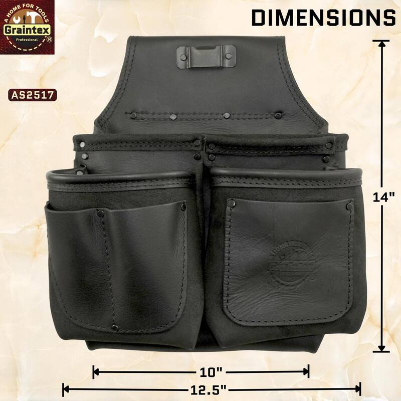 Graintex 6-Pocket Ambassador Series Black Top Grain Leather Nail and Tool Pouch - AS2517