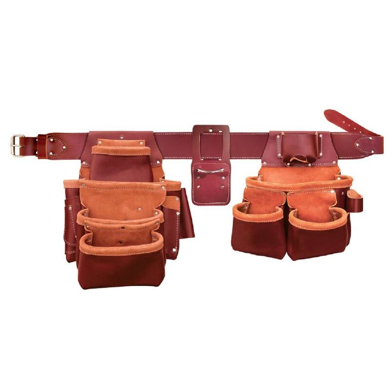 SITE GEAR 16 in. Brown Leather 15-Pocket Pro Framer's Combo Tool Pouch with Suspenders (5-Piece) - 51-15089S-M