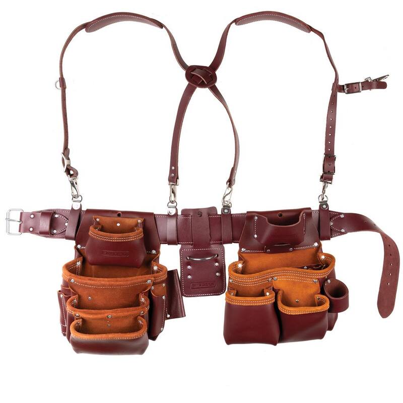 SITE GEAR 16 in. Brown Leather 15-Pocket Pro Framer's Combo Tool Pouch with Suspenders (5-Piece) - 51-15089S-M