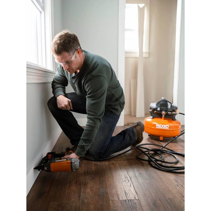 RIDGID 6 Gal. Portable Electric Pancake Air Compressor w/ 18GA Brad Nailer, 16GA Straight Finish Nailer, & 18GA Finish Stapler - R69603FK