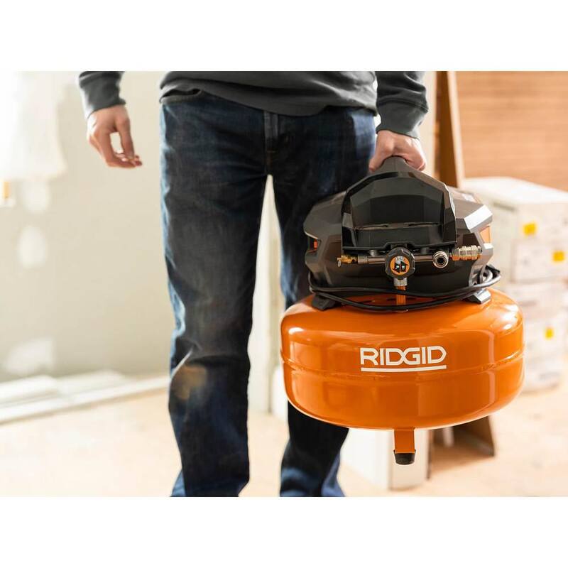 RIDGID 6 Gal. Portable Electric Pancake Air Compressor w/ 18GA Brad Nailer, 16GA Straight Finish Nailer, & 18GA Finish Stapler - R69603FK