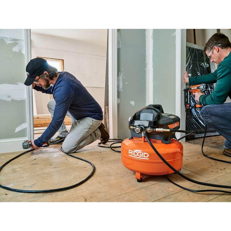 RIDGID 6 Gal. Portable Electric Pancake Air Compressor w/ 18GA Brad Nailer, 16GA Straight Finish Nailer, & 18GA Finish Stapler - R69603FK
